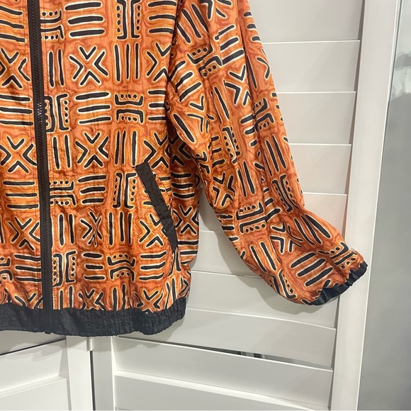 Vtg Avon Style Women’s Nylon Zip Jacket Small – Orange Tribal Print Windbreaker - Picture 6 of 13